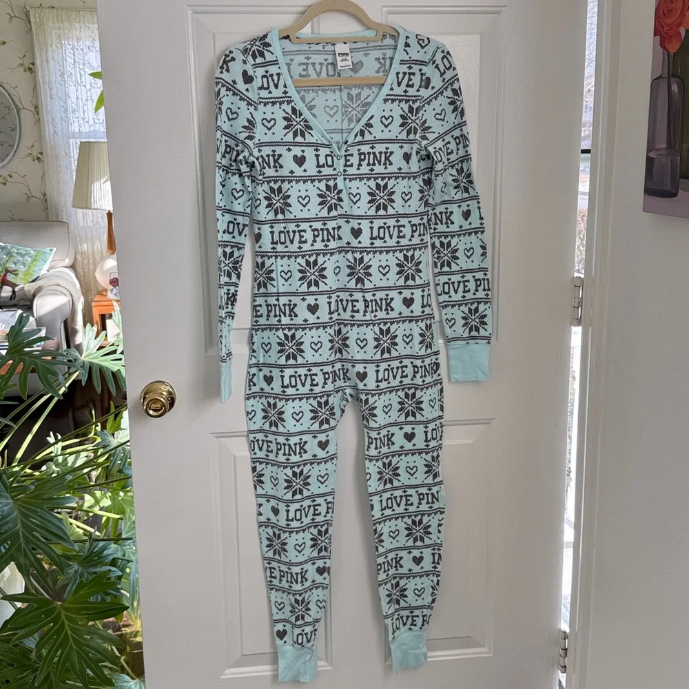 Pink Victoria's Secret Fair Isle Thermal Onesie Long Johns  Butt Flap - Medium